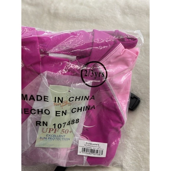 Sun Busters Girls Swimsuit Set Bikini Rash Guard Pink Short Sleeve Pink UPF 50+ - Picture 11 of 13